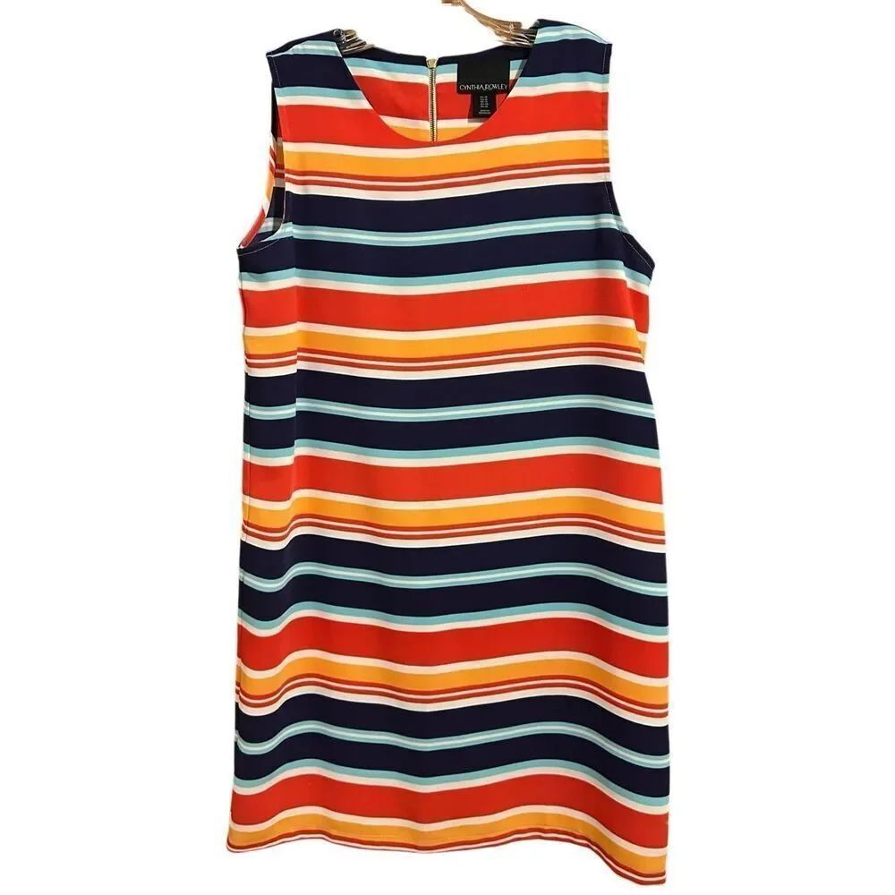 Cynthia Rowley Striped Sleeveless Sundress Navy Red Orange Womens Size10